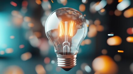 Wall Mural - a lightbulb shines brightly amidst a swirling array of lights, symbolizing creativity and innovation