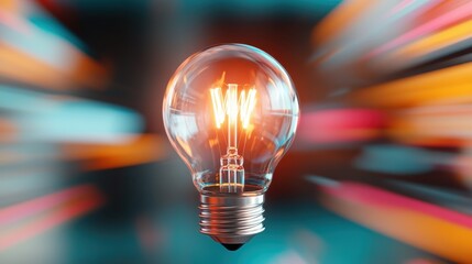 a detailed lightbulb is juxtaposed with fast-moving vibrant colors, creating the dynamic impact of i