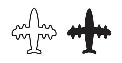 Airplane icons. Vector set in filled and line style.