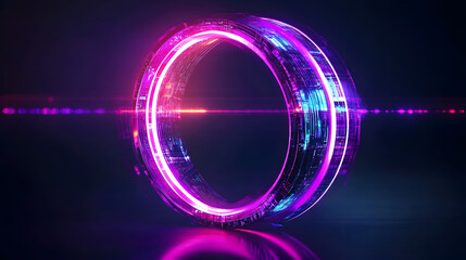 Wall Mural - mesmerizing purple neon ring glowing against dark background futuristic cyberpunkinspired design with vibrant energy and depth abstract digital art concept