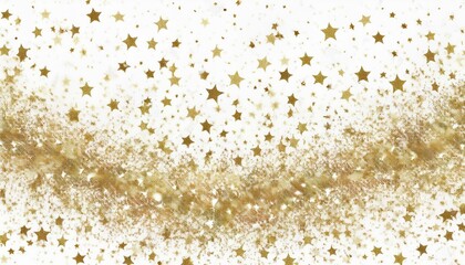 Poster - Luxury gold glittering stars dust particles on white background used for new year celebration 2025. Elegant gold stars particles seamless glowing on white background.