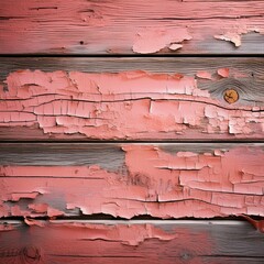 Poster - Old weathered wood background with coral pink peeling paint