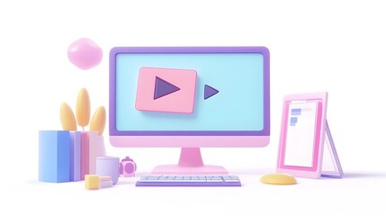 Minimalist Digital Studio Workspace with Modern Computer and Accessories