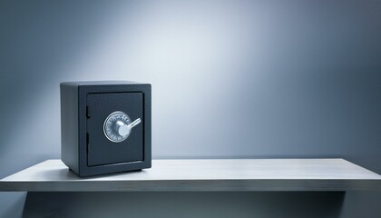 Small modern safe on shelf. Created with Generative AI technology.