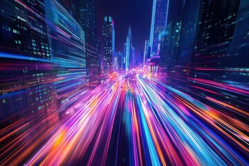 Wall Mural - speed light trails lights futuristic cityscape.
