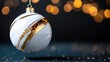 © svastix - A beautifully crafted white and gold ornament dangles elegantly amidst a stunning background of blurred bokeh lights, perfect for holiday decorations and festive settings.