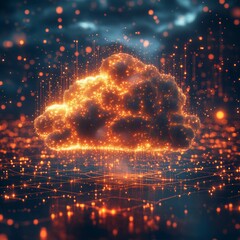 Wall Mural - digital cloud formation, illuminated pixel structure, vibrant pathways linking network nodes, futuri