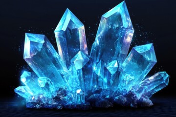 Wall Mural - a cluster of blue crystals on a dark or black surface, suitable for science, technology, and design 