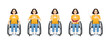 © Volha Hlinskaya - Young beautiful woman sitting in wheelchair in different poses set. Isolated vector illustration