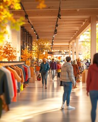 Vibrant Autumn Shopping Experience in a Bustling Retail Store with Shoppers