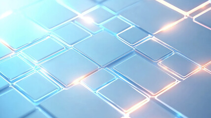 Wall Mural - glowing geometric abstract background with blue and orange hues, featuring interconnected squares an