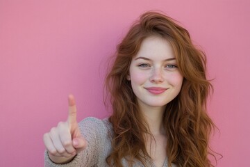 Sticker - Portrait of a woman with long red hair and direct gaze, suitable for editorial or commercial use.