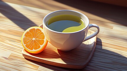 cup of tea with lemon slice on wooden table morning drink refreshment healthy lifestyl