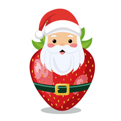 Poster - Cartoon Style Strawberry Santa on PNG Background for Merry Christmas Festival.