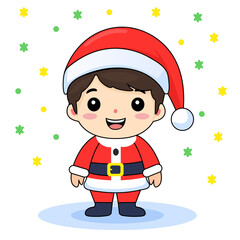 Wall Mural - Surprise little santa boy standing in confetti celebration of merry christmas vector illustration png.