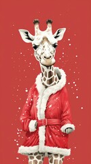 Sticker - Christmas santa claus giraff giraffe animal mammal.