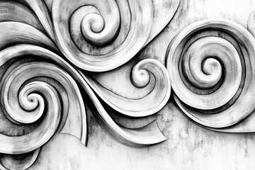 Canvas Print - Black and white illustration of decorative design elements.