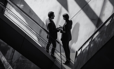 silhouette of a 2 business people onstairs