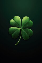 Wall Mural - A rare four leaf clover sits on a dark green background, perfect for use in designs related to good luck or Irish heritage.