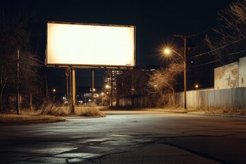 Wall Mural - A dark and quiet street at night with a large billboard in the middle, great for use as a backdrop or setting.