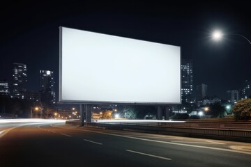 Sticker - Blank white billboard in the city night outdoors light.