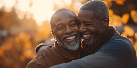 Poster - Two elderly gentlemen embracing each other.