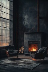 Canvas Print - A warm and inviting living room with a fireplace and two comfortable chairs.