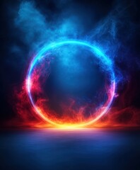 Glowing Circle of Light in a Dark and Smoky Background.
