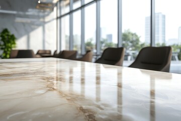 Wall Mural - An office setting with a table, chairs, and a plant placed in front of a window.