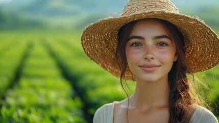 Wall Mural - hardworking ethnic female farmer in crops plantation work fair trade concept supporting sustainable farming practices and ethical sourcing woman as labor in tea fields.stock image