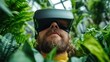 © svastix - A man wearing a virtual reality headset is surrounded by dense green plants, highlighting a blend of technology and nature in a modern, digital exploration.