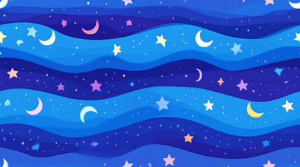 Wall Mural - seamless starry night sky with moons and colorful stars