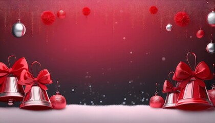 Red and black Christmas background concept Red and black Christmas bells with snowy background.