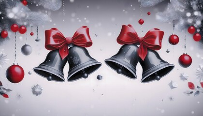 Red and black Christmas background concept Red and black Christmas bells with snowy background.