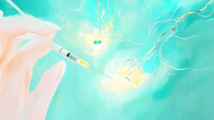 Wall Mural - abstract illustration of a nerve cell with syringe