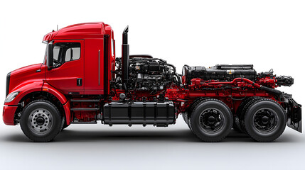 A detailed side view of a truck’s engine and floor, showcasing the intricate design and engineering of heavy machinery. This image emphasizes the robust construction and functionality of the engine co