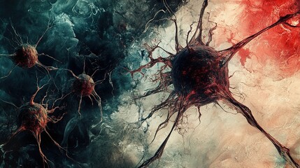 Wall Mural - abstract neuron cell: a microscopic journey into the brain