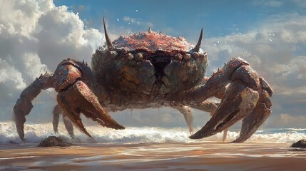 Sticker - Giant Crab Monster on the Beach - Fantasy Art