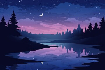 Wall Mural - Lake landscape night astronomy.