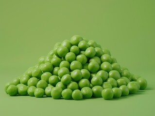 Green Pea Mountain: A vibrant 3D rendering of a large pile of fresh green peas against a matching backdrop. A visually appealing image perfect for food blogs, healthy eating campaigns.