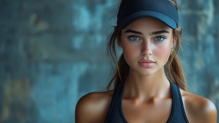 Wall Mural - sports woman in fashion black sport clothes posing in gym over gray background.stock image