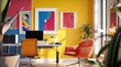 © Artur Lipiński - Colorful and creative workspace with bold geometric wall art and vibrant furniture in a modern home office