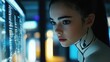 © GoodandEvil - Essential cyborg intensely examining digital display