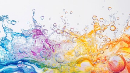 Poster - A vibrant splash of water featuring a spectrum of colors, showcasing the movement and energy of liquid in a dynamic and artistic way.