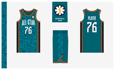 Wall Mural - Basketball uniform mockup template design for sport club. Basketball jersey, basketball shorts in front and back view. Basketball logo design. 