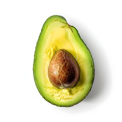 Sticker - Perfectly Ripe Avocado Sliced in Half Revealing Rich Green Flesh and Large Seed Isolated on White Background