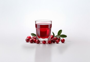 Aufkleber - Glass of red juice with cranberries around it on a white surface.