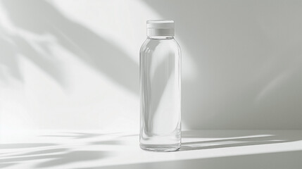 A clear bottle with a white cap