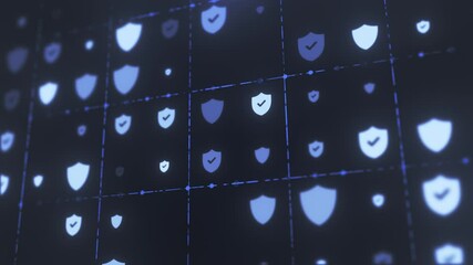 Data protection verified is a grid pattern concept in cybersecurity technologies loopable black background