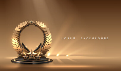 Wall Mural - golden laurel wreath with stars and light effect